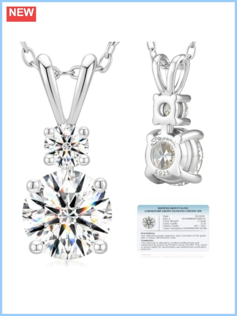 14K White Gold Plated Silver Lab Grown Diamond Two Stone Pendant Necklace 1 CTW
